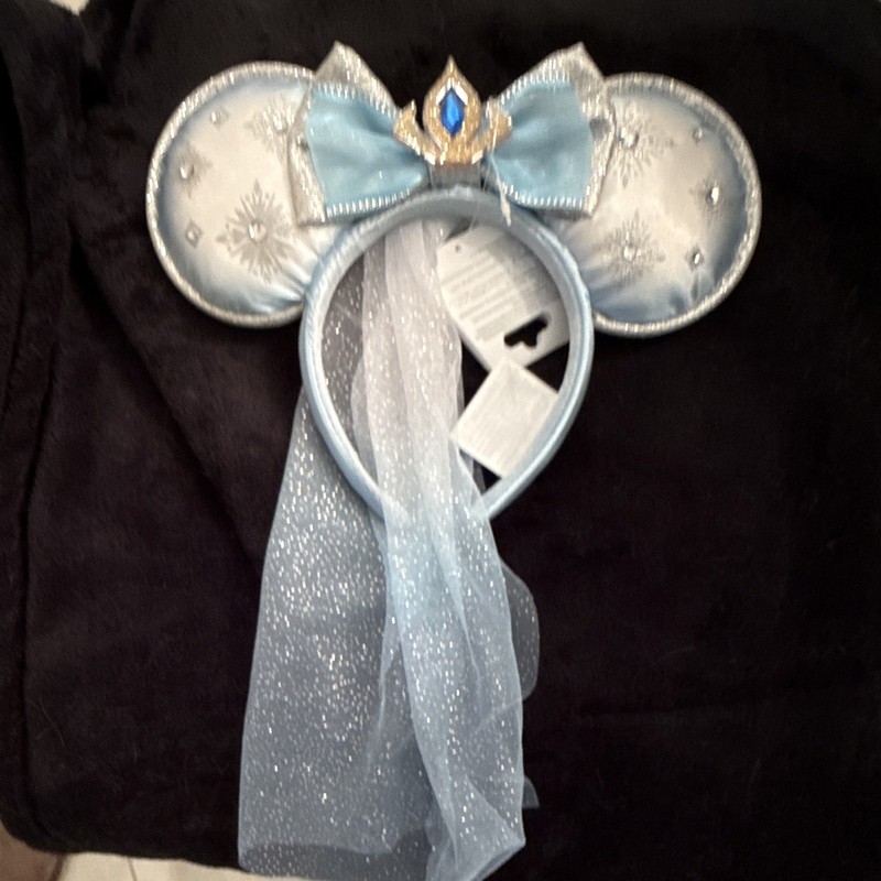 Disney Cinderella Mouse Ears Headband Blue Silver Glitter Bow Snowflake Fabric