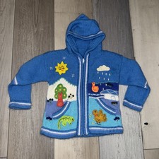 Handmade Peruvian Embroidered Embellished Kids Full Zip Sweater 6 Nature Cottage