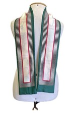 Vintage Horse Equestrian Print Long Silk Feel Scarf Green White Striped A123