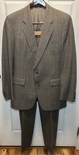 Hart Schaffner Marx Suit Men's 46R Plaid Pure Virgin Wool USA Klopfenstein
