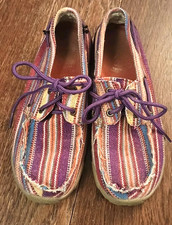 Twisted X WDM0047 Purple striped Serape Canvas Woven Fabric Lace up Loafers Sz 6