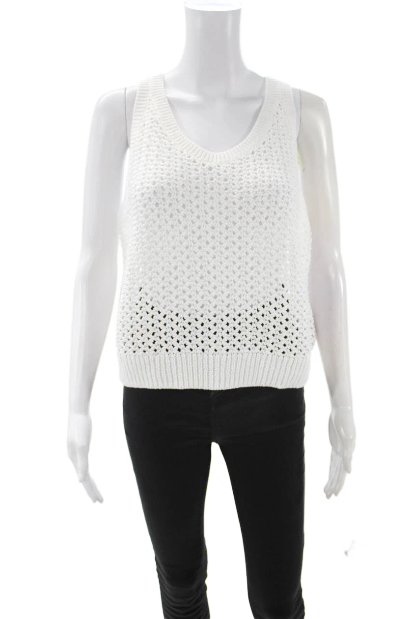 Vince Womens White Cotton Sleeveless Tank Round Neck Beach Size L