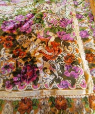 Vtg 1940's Italian Cherubs & Roses Bed Spread Cover 86”x 95” Gold Pink Tapestry