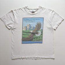 Vintage 90s Bald Eagle Animal Art Shirt Size Large White USA Made Single Stitch