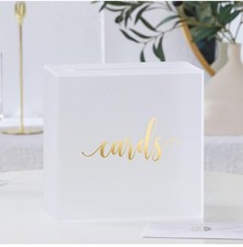 UNIQOOO Frosted Acrylic Wedding Card Slot Box, Large 10x10x5.5 inch w/Gold Foil