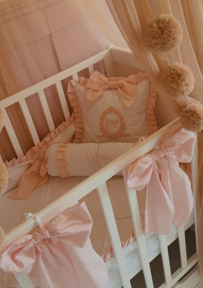 1 Cot Bow Crib Bow Moses Basket Bow Tie on Bow Blush Pink - Image 3 of 4