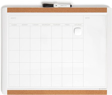 Magnetic Dry Erase Calendar White Board, 16" X 20", White Pin-It Frame, Includes
