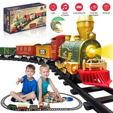 Kids Electric Train Set Light Sound Realistic Classic Model Steam Train Toy Gift