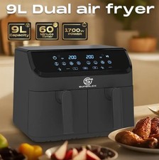 9L Double Air Fryer 4.5L Baskets Adjustable Sync Cooking 80-200C Energy Saver