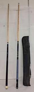 Assorted Wooden Two Piece Billiards Pool Cue Sticks & Case Bundle Grab Bag