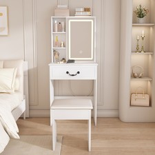 Small Makeup Vanity Desk with Mirror and Lights,6 Storage Shelves,Hidden Storage