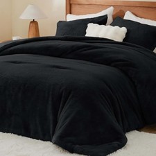 Faux Fur Fleece King Comforter Set - Fluffy  Warm Black Comforter King