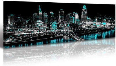 JiazuGo Cincinnati Skyline Canvas Wall Art 14x48in Black White City Decor