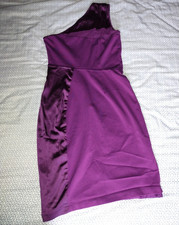 Halston Heritage Purple Satin Bodycon One Shoulder Asymmetric Knee Dress S