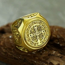 Vintage CSPB Cross Signet Ring Stainless Steel Biker Hip Hop Amulet Ring Gold