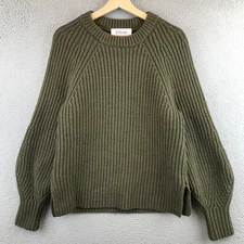 Derek Lam 10 Crosby Olive Green Ribbed Merino Wool Blend Sweater M