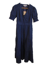 Boden Anna Linen Tiered Midi Dress - with POCKETS! UK 10 - New - Navy Blue