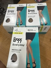 Leggs Everyday Regular Pantyhose Nude Sheer Toe 4 Pair Size Q Extra Value Pack 3