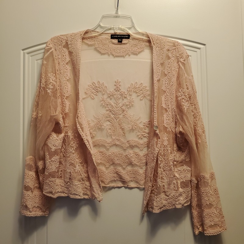 Chris McLaughlin lt. pink lace LS shrug XL