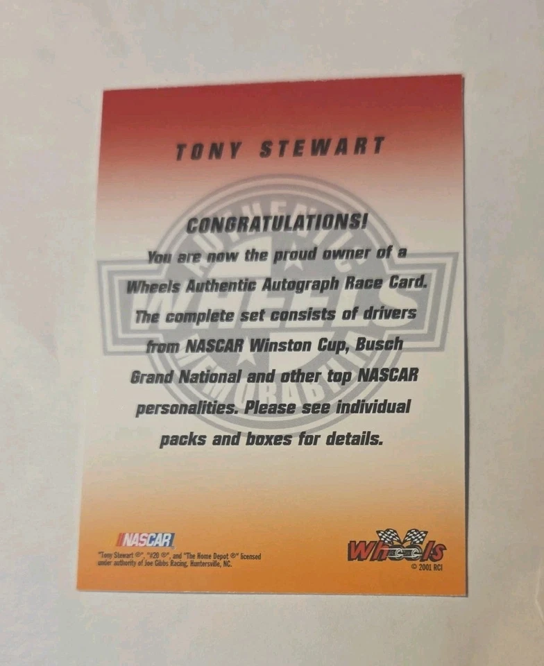 2001 Wheels TONY STEWART Authentic Auto - Image 2 of 2