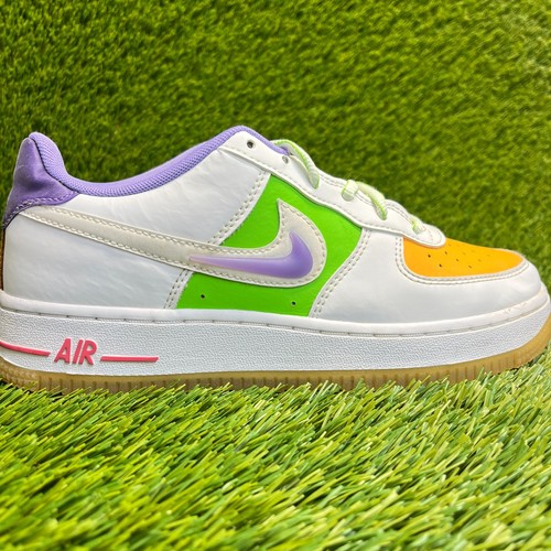 Nike Air Force 1 LV8 Girls Size 5.5Y White Yellow Purple Athletic Shoes Sneakers
