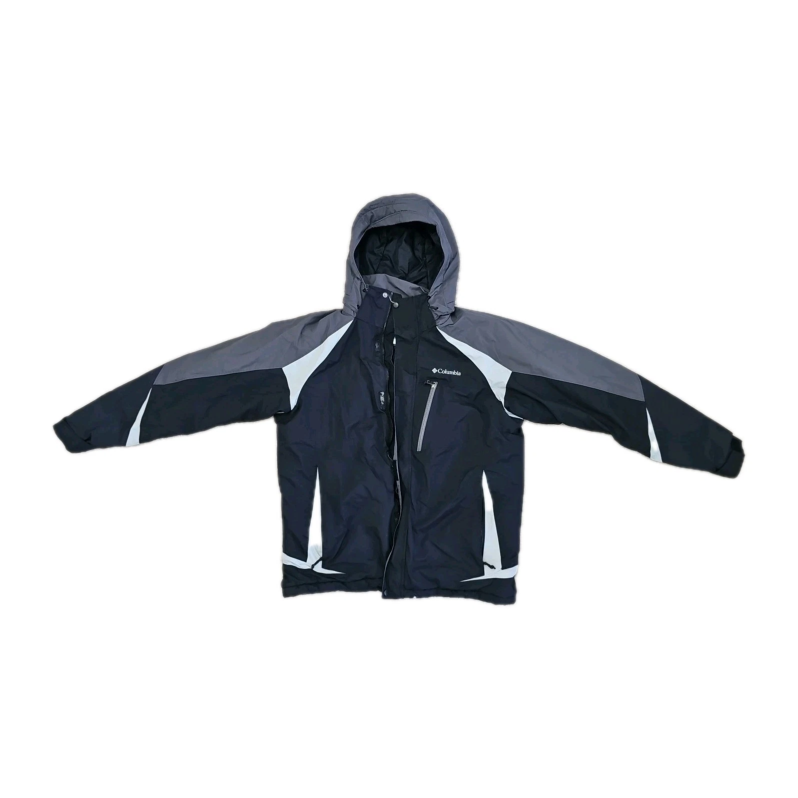 Columbia Jacket Mens Black Grey Waterproof Hoodie Jacket Size Large Pockets Zip