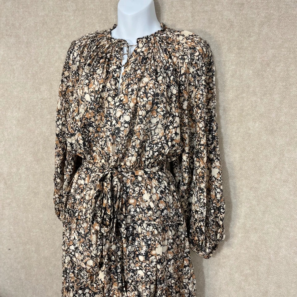 Ulla Johnson Anzu Marble Midi Dress Black Brown Ivory size 8 - Image 3 of 4