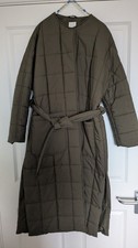 H&M Quilted Khaki Green Coat with Belt Size Medium Excellent Condition