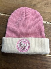 Hello Kitty Pink Ivory Acrylic Knit Beanie Women's One Size Embroidered Solid