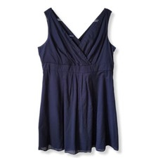 Lands End Sleeveless Cotton Fit Flare Dress 18 Navy Blue Classic Retro Picnic