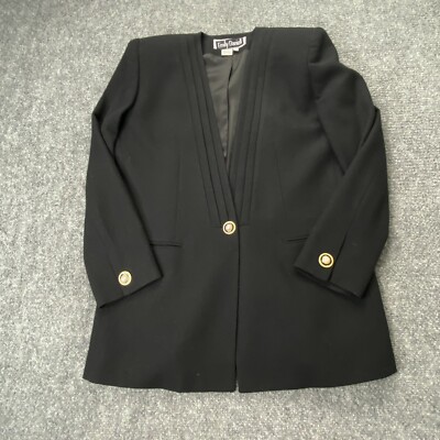 VTG 90s Emily Daniell Blazer Women 10 Black Wool Officecore Minimalist Retro Y2K