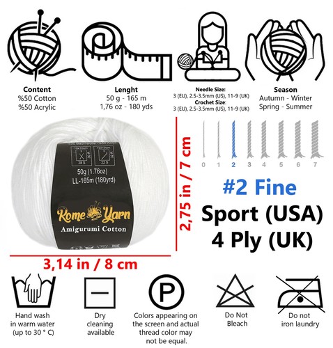 Amigurumi Cotton Yarn | 50% Cotton 50% Acrylic | #2 Fine Sport 4 Ply | Yarn f... - Picture 2 of 9