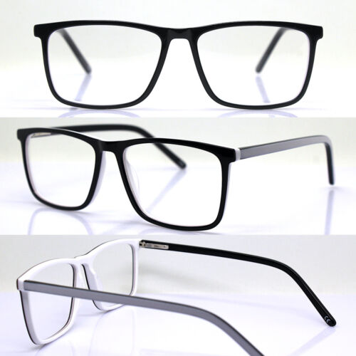 Glasses Frames Eyeglasses Acetate Man rectangular Bicolored Black White Classic - Picture 1 of 11