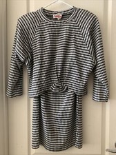 EUC VTG Scarlett Plaid Black And White Top & Skirt Shoulder Pad Made In USA Sz 7