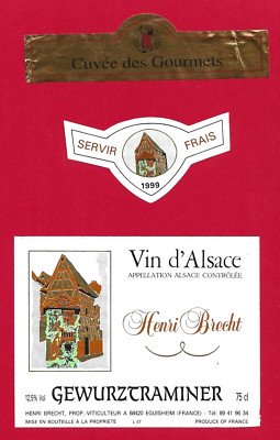 ALS38 label VIN D'ALSACE GEWURZTRAMINER 1999 Henri BRECHT prop-vit EGUISHEIM