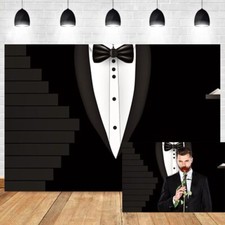Black Gentleman Tuxedo Backdrop 10x7ft Suit Tie White Shirt Father  s Day Decor