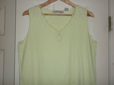 Womens 2X lime light green Tank Top Sleeveless Top Lace Trim Madison Taylor V | eBay