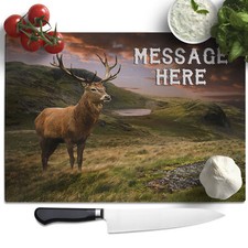 Image of Personalised Chopping Board Glass Stag Deer Cutting Worktop Saver Baking SH246