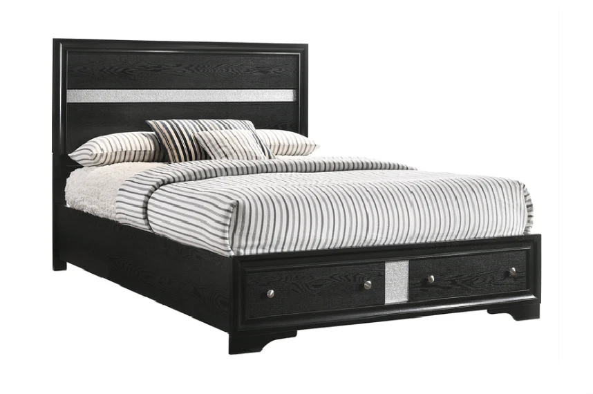NUEVO Juego de Dormitorio 5 Piezas Almacenamiento Negro Queen o King Muebles Modernos - Cama/D/M/N/C Foto 2 de 4