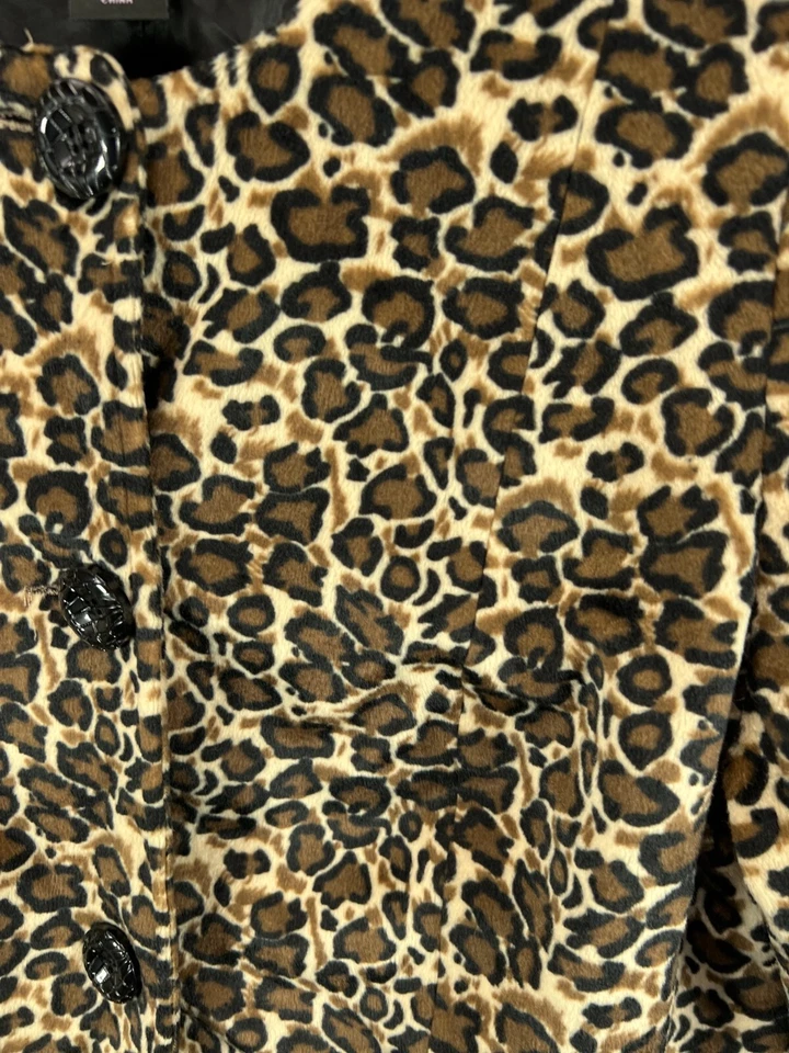 Investments Womens 14 Faux Fur Coat Leopard Jacket Brown Animal Print Lined - Image 3 of 4