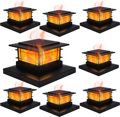 8 Pack Solar Flame Post Lights Outdoor Solar Powered Fence Post Cap Lights