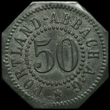 NOTGELD: 50 Pfennig, achteckig. PORTLAND-ZEMENTWERKE BAD ABBACH / BAYERN
