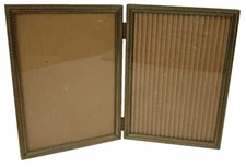 Vintage Photo Picture Frame Double Bi-Fold Gold Tone Metal Glass Front 5" X 7"
