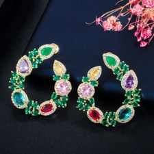 Multicolor Geometric Flower Leaf Round Drop Stud Earrings for Women Summer Party