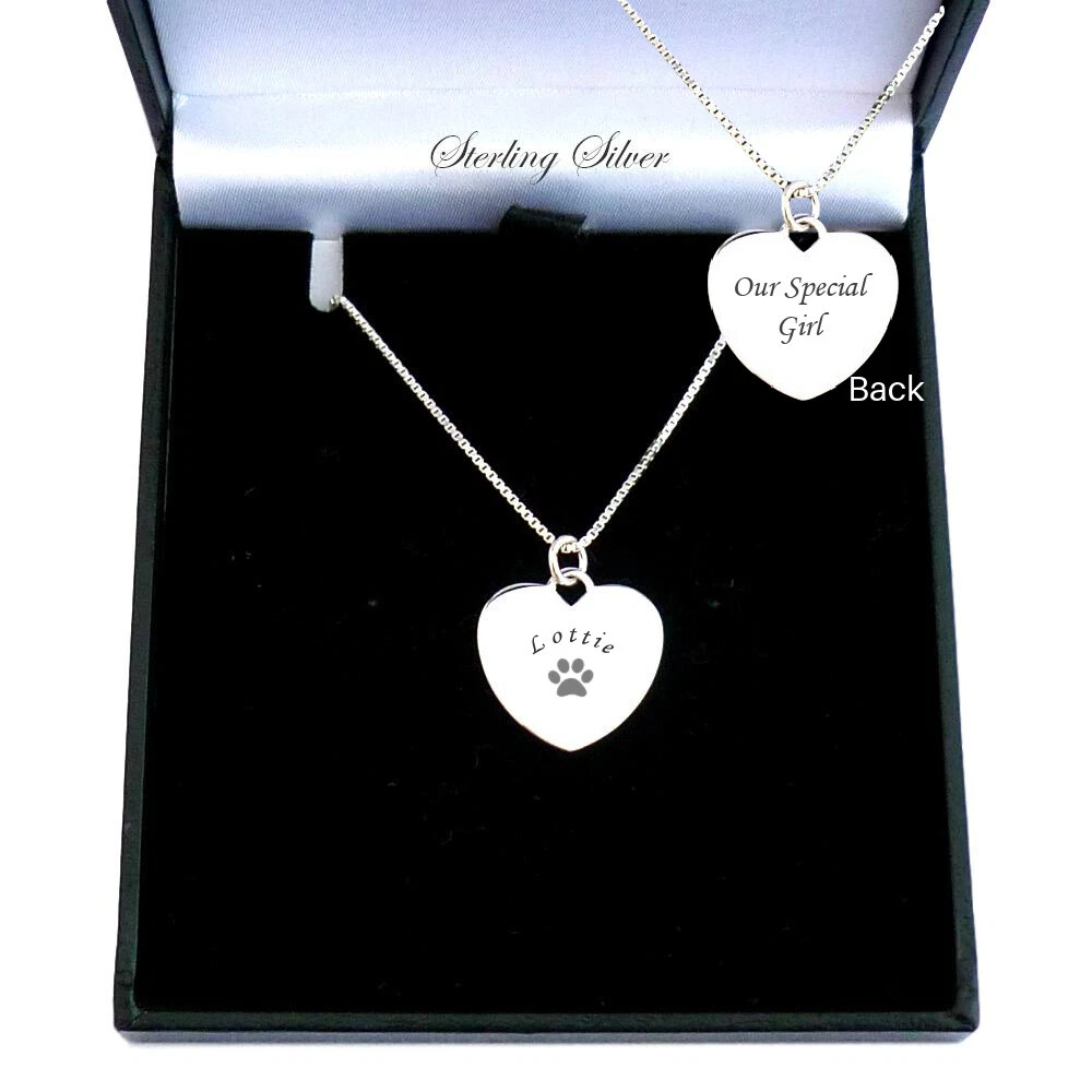 Engraved Silver Paw Necklace for Pet Lover Cat or Dog Lover Loss Sympathy