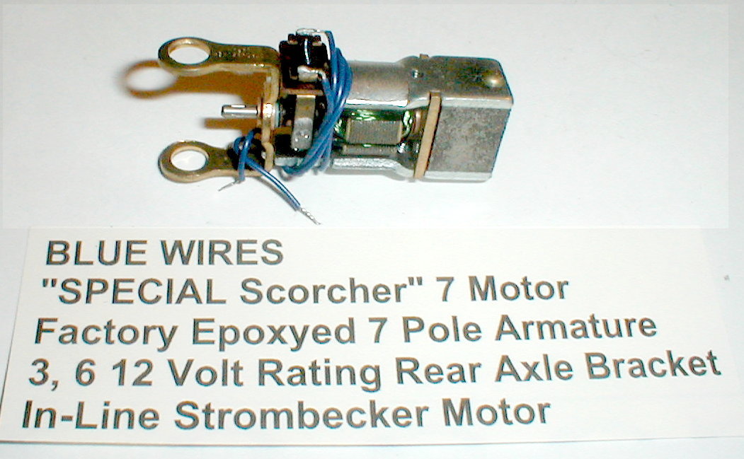 Scorcher 7 Slot Car Motor Strombecker Epoxied Armature Blue Wires