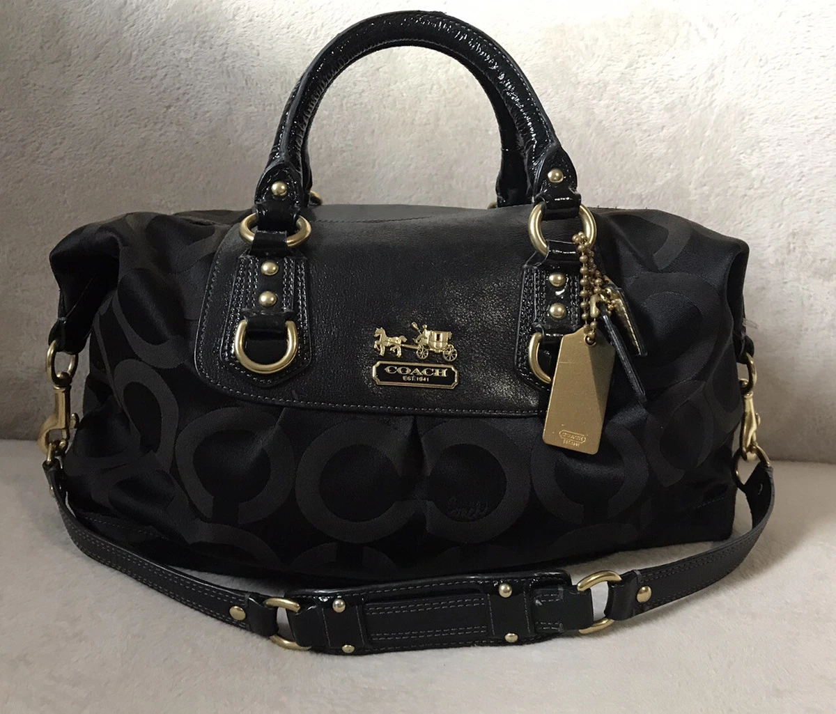Coach Madison Op Art M0826-12943 Black lavender Satchel Purse 