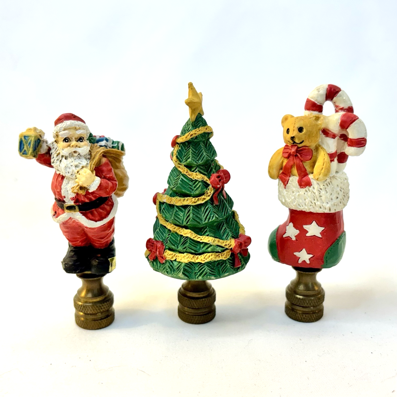 Vintage Christmas Topper Set of 3 Santa Tree Stocking Lamp Finials Holiday Decor