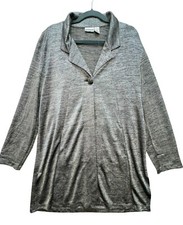 Chico's Womens Knitted Blazer Jacket Size 3 Gray Long Sleeves Collared Casual
