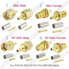 SMA RP-SMA Male Female Crimp Lot Connector For RG316 RG174 RG179 LMR100 Cable
